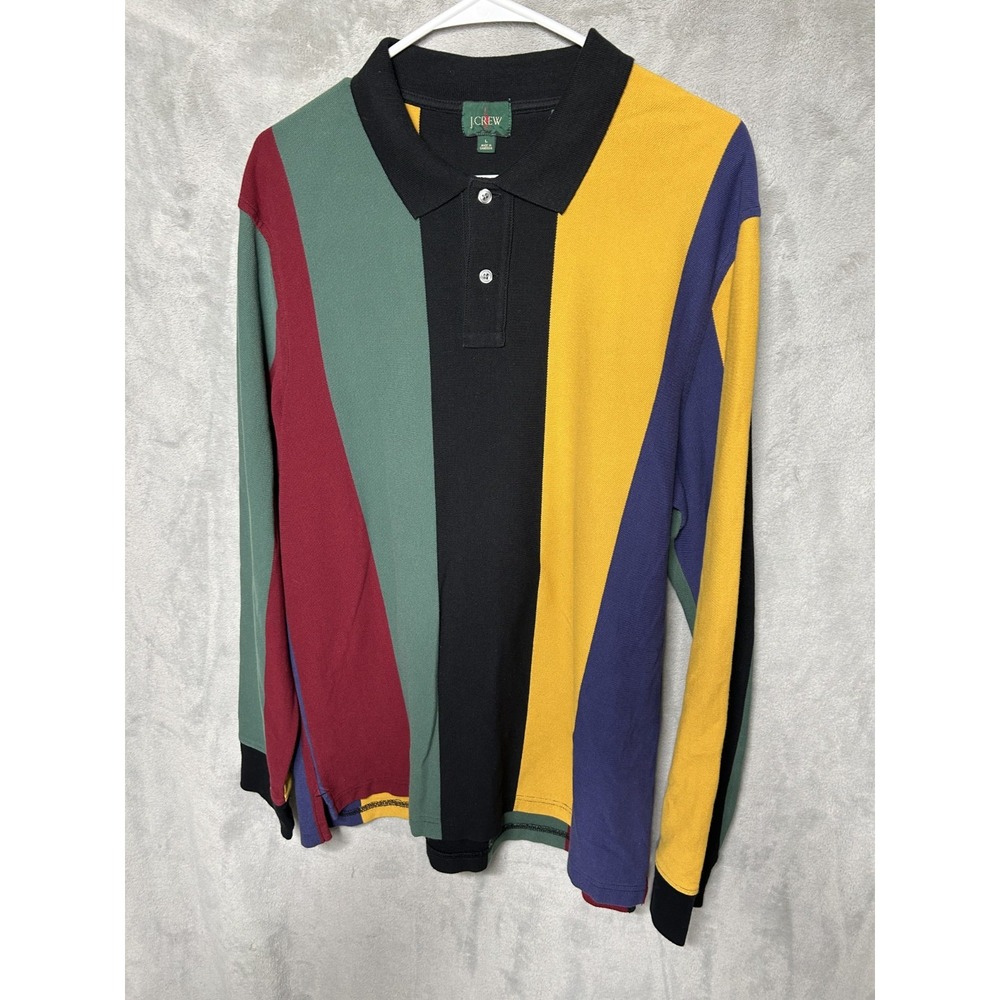 J Crew Oarsman Rugby Shirt Men's Large Striped Long Sleeve Polo Navy Red Cotton